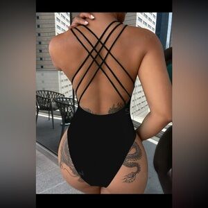 SHEIN black one piece swim suit size Large (8/10) Brand New With Tags